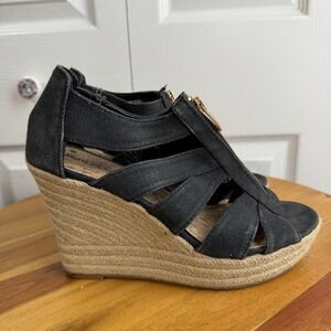 Merona Black Zipper Top Espadrille‎ Wedges Women's Size 7.5 Boho Summer Preppy